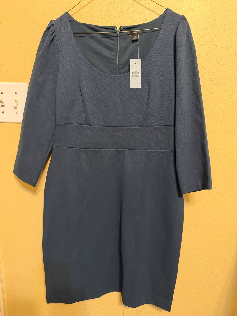 Ann Taylor Dusty Blue Three-Quarter Sleeve Sheath Dress
